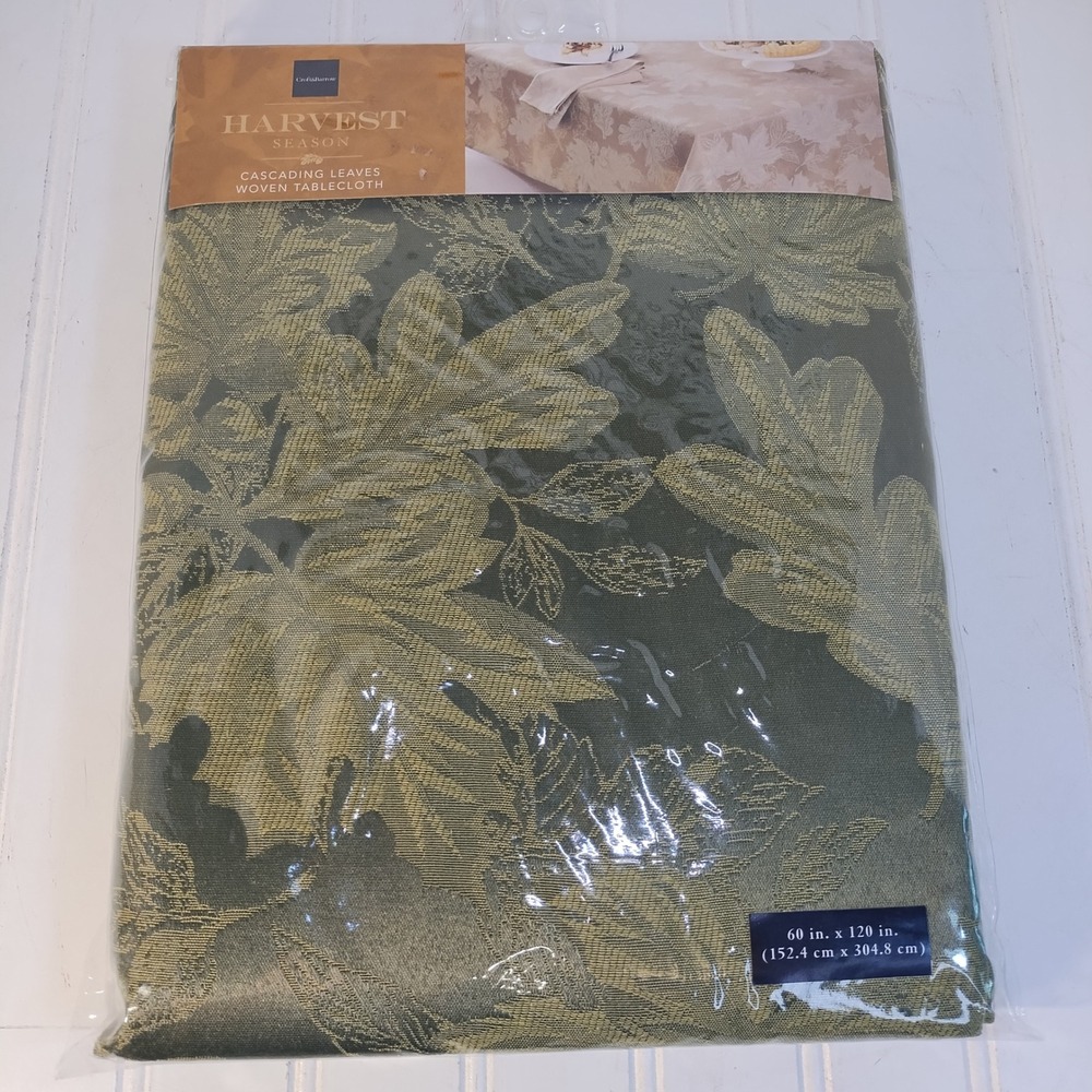 Croft & Barrow Tablecloth Woven Cascading Leaves Harvest Season 60x120 Green NWT